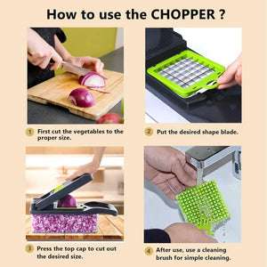 Vegetable Chopper,  Veggie Chopper, Multifunctional 12 in 1 Food Chopper, Vegetable Slicer Dicer with 8 Blades, Onion Chopper Vegetable Cutter with Salad Garlic Carrot