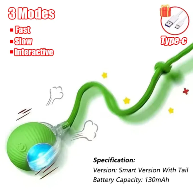 Cat Interactive Ball Toy, Automatic Rolling Ball with Tail, Rechargeable Smart Pet Interactive Toy, Intelligent Toy for Cat