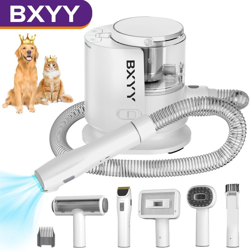 BXYY Dog Grooming Kit & 5 in 1 Pet Vacuum with 99% Suction, 1.5L Dust Cup, Shedding Brush, Electric Clipper & Hair Remover Roller for Dogs & Cats