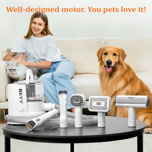 BXYY Dog Grooming Kit & 5 in 1 Pet Vacuum with 99% Suction, 1.5L Dust Cup, Shedding Brush, Electric Clipper & Hair Remover Roller for Dogs & Cats