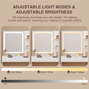 Makeup Vanity with Mirror and Lights Large Vanity Table Set White