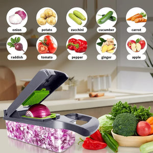 Vegetable Chopper,  Veggie Chopper, Multifunctional 12 in 1 Food Chopper, Vegetable Slicer Dicer with 8 Blades, Onion Chopper Vegetable Cutter with Salad Garlic Carrot