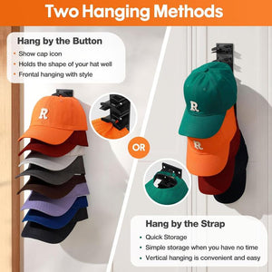 2 Pack Hat Organizer for Baseball Caps, Hat Rack for Wall with Strong Adhesive, Wall Mounted Hat Hooks Hold up to 16 Hats for Closet Door and Bedroom (12.6X2.3 Inch)