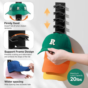 2 Pack Hat Organizer for Baseball Caps, Hat Rack for Wall with Strong Adhesive, Wall Mounted Hat Hooks Hold up to 16 Hats for Closet Door and Bedroom (12.6X2.3 Inch)