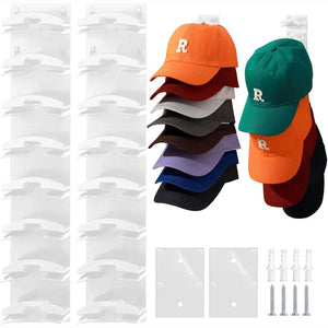 2 Pack Hat Organizer for Baseball Caps, Hat Rack for Wall with Strong Adhesive, Wall Mounted Hat Hooks Hold up to 16 Hats for Closet Door and Bedroom (12.6X2.3 Inch)