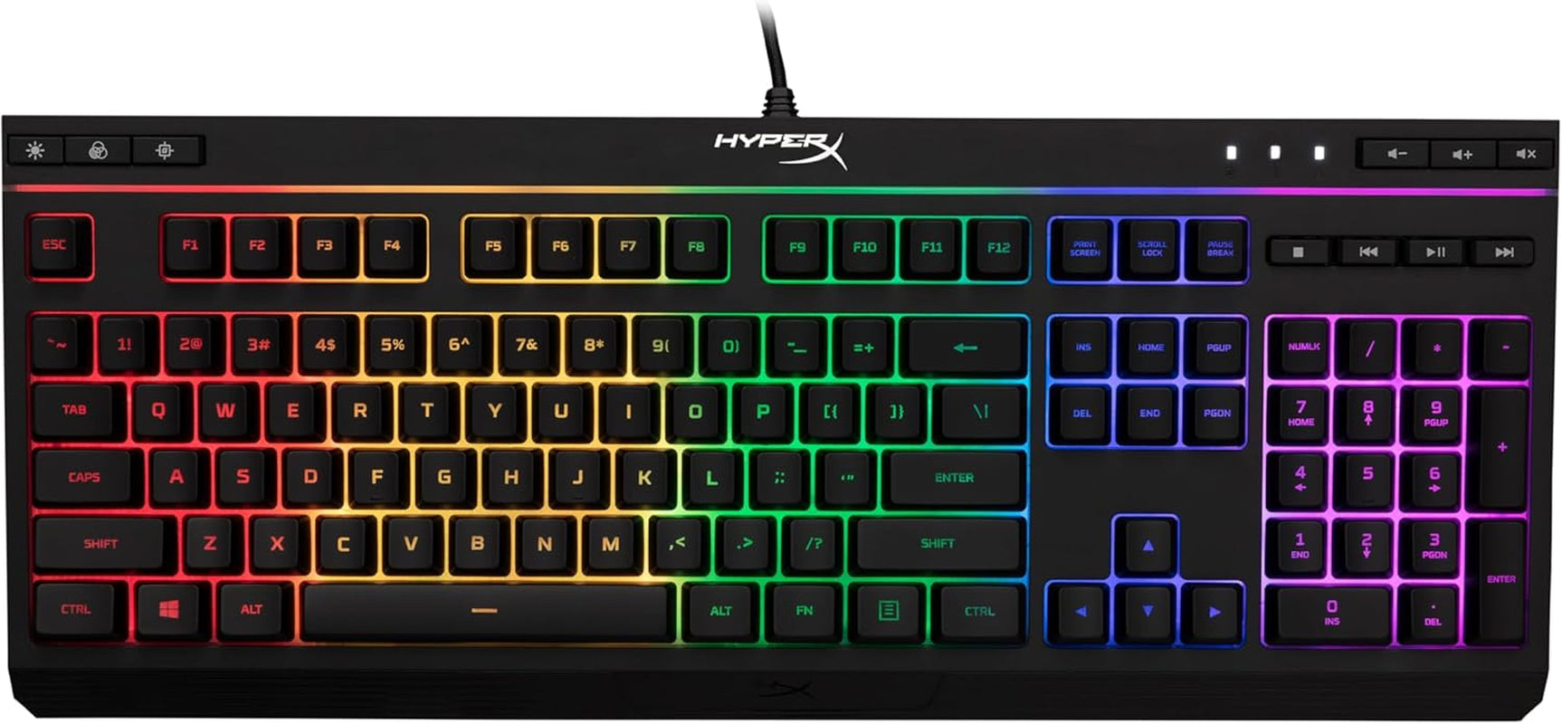 Alloy Core RGB – Membrane Gaming Keyboard, Comfortable Quiet Silent Keys with RGB LED Lighting Effects, Spill Resistant, Dedicated Media Keys, Compatible with Windows 10/8.1/8/7 – Black