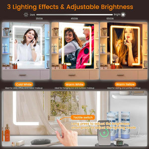 65.9" Large Vanity Table Set with Lights and Mirror & 8 Drawers & Open Shelves Dressing Table for Bedroom Furniture Storage Cosmetics Dream Vanity