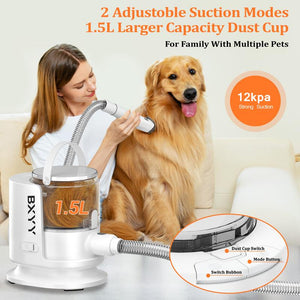 BXYY Dog Grooming Kit & 5 in 1 Pet Vacuum with 99% Suction, 1.5L Dust Cup, Shedding Brush, Electric Clipper & Hair Remover Roller for Dogs & Cats