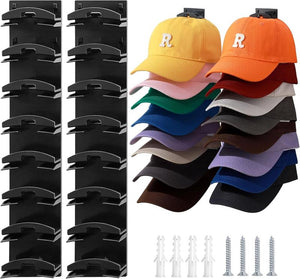 2 Pack Hat Organizer for Baseball Caps, Hat Rack for Wall with Strong Adhesive, Wall Mounted Hat Hooks Hold up to 16 Hats for Closet Door and Bedroom (12.6X2.3 Inch)